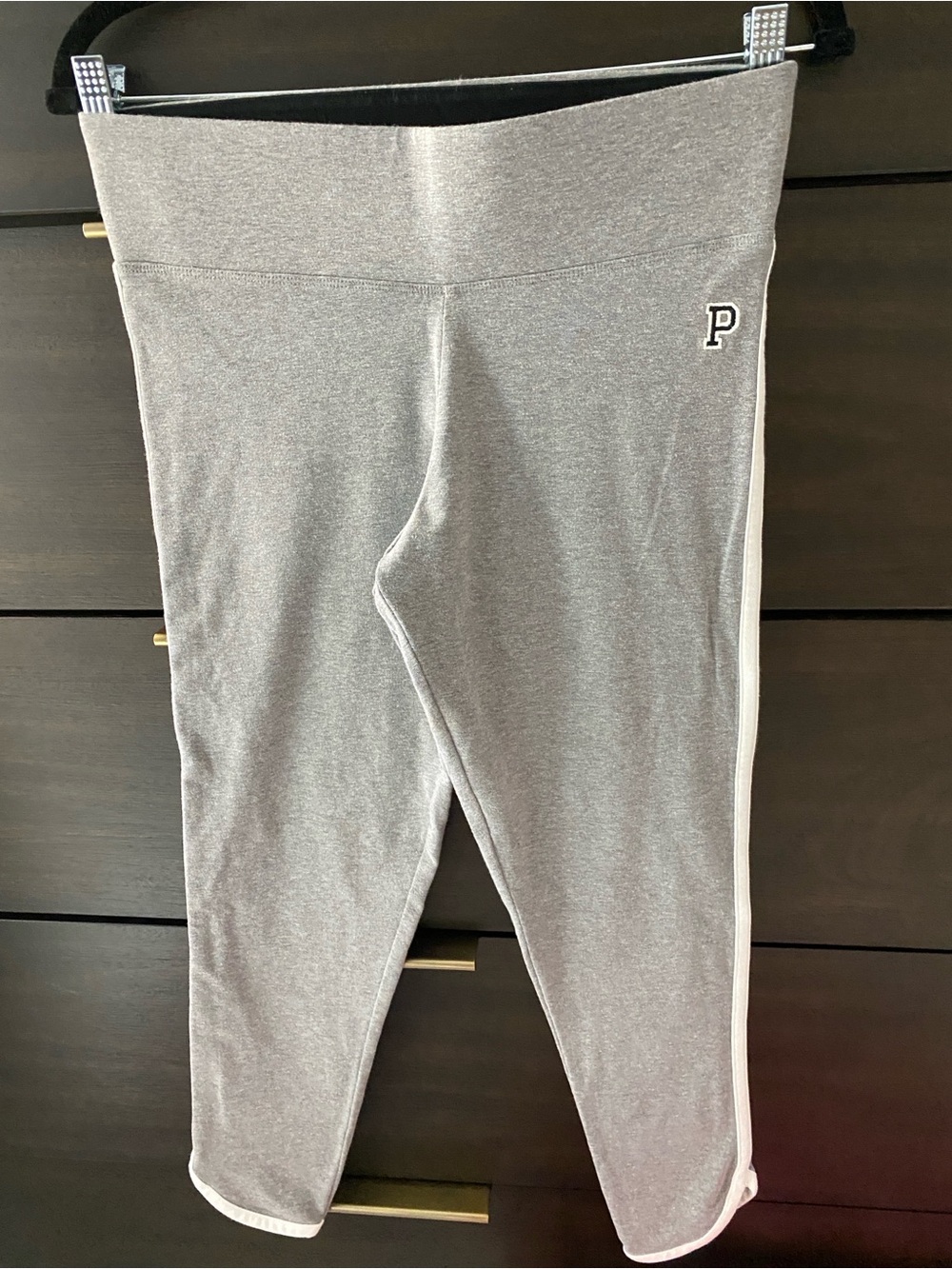 PINK Victoria's Secret Gray Capri Leggings with White Side Stripe